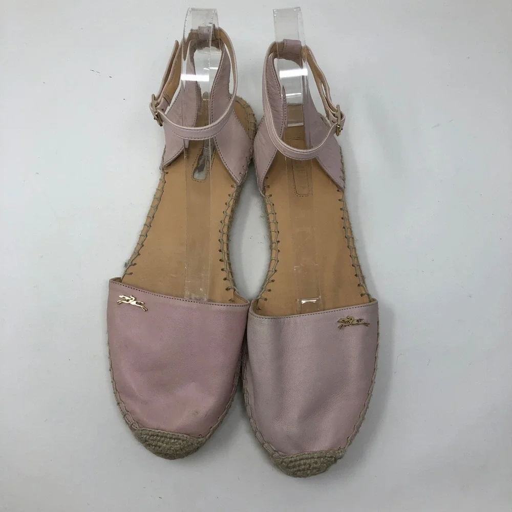 Longchamp Espadrilles Flats Womens 41 US 10 Pink Leather Ankle Strap Summer Boho
